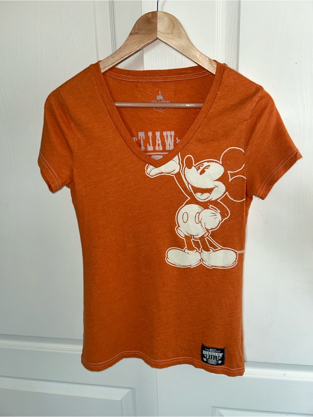 Official Disney Orange V-Neck Mickey Mouse Graphic Tee